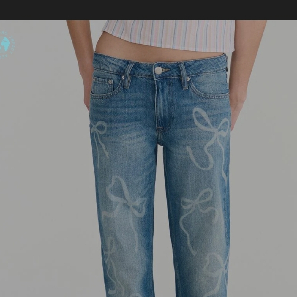 Aeropostale Light Blue Bow-Print Straight Leg Jeans
